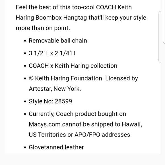 COACH X KEITH HARING SPARKLY BLUE BOOM BOX HANGTAG- NWOT - Picture 7 of 7